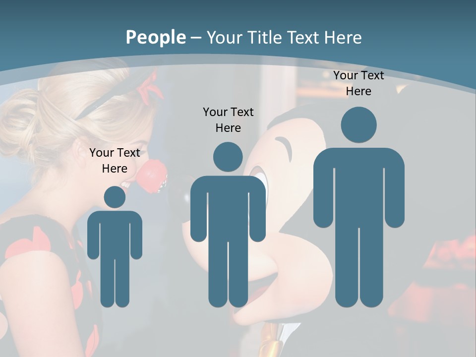A Woman Is Touching A Mickey Mouse Head PowerPoint Template