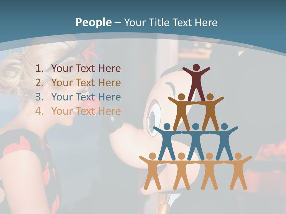 A Woman Is Touching A Mickey Mouse Head PowerPoint Template