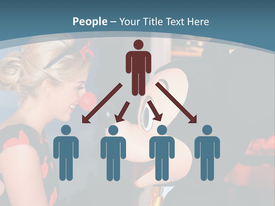 A Woman Is Touching A Mickey Mouse Head PowerPoint Template