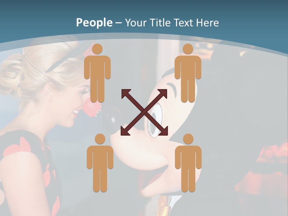 A Woman Is Touching A Mickey Mouse Head PowerPoint Template
