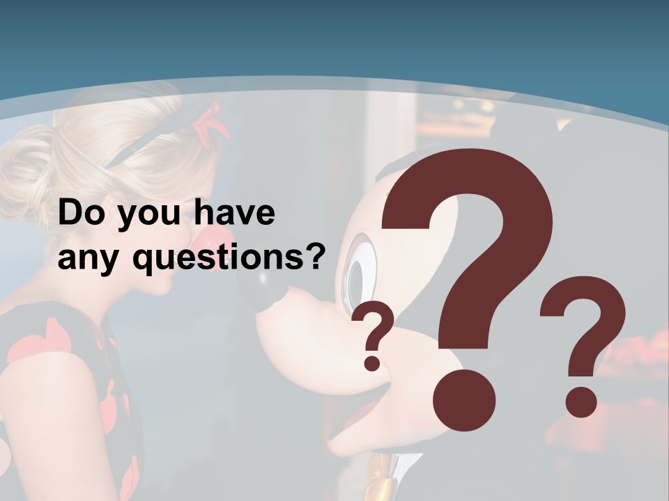 A Woman Is Touching A Mickey Mouse Head PowerPoint Template