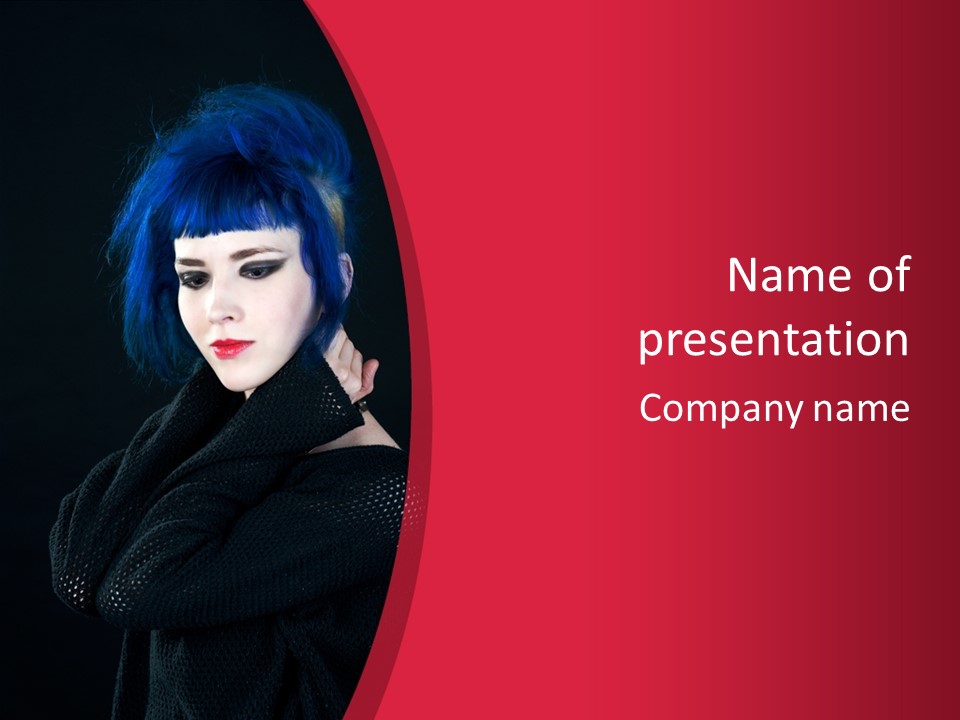 A Woman With Blue Hair Is Posing For The Camera PowerPoint Template