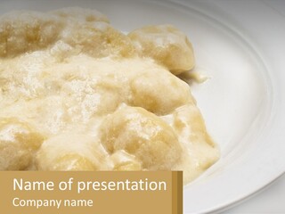 A White Plate Topped With Food Covered In Sauce PowerPoint Template