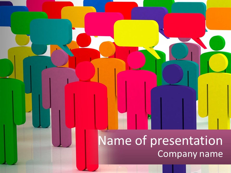 A Group Of Colorful People With Speech Bubbles PowerPoint Template