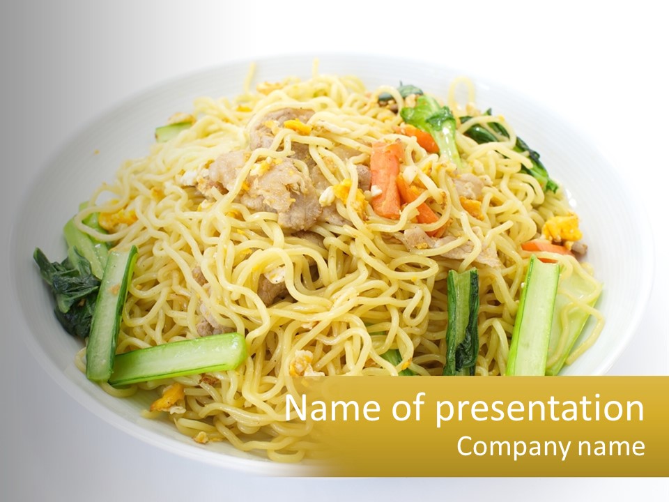 A Plate Of Food With Noodles And Vegetables PowerPoint Template