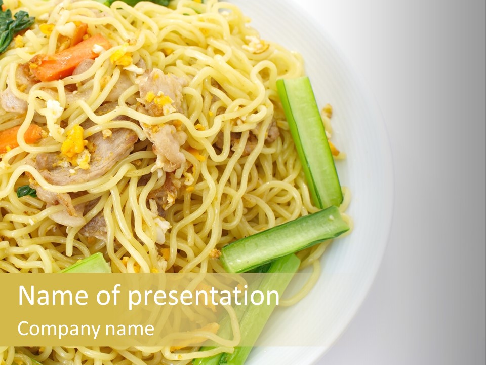 A Plate Of Food With Noodles And Vegetables PowerPoint Template