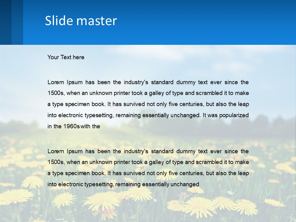 A Field Full Of Yellow Dandelions Under A Blue Sky PowerPoint Template