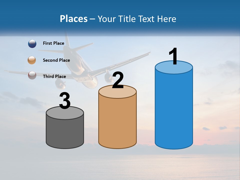 An Airplane Flying Over The Ocean At Sunset PowerPoint Template