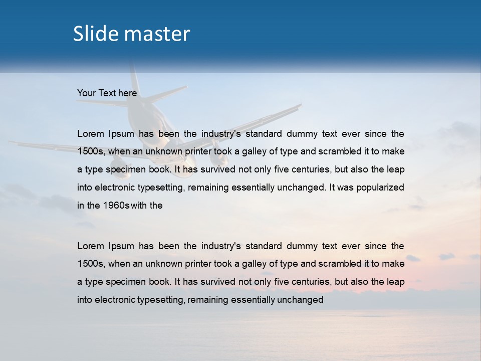 An Airplane Flying Over The Ocean At Sunset PowerPoint Template