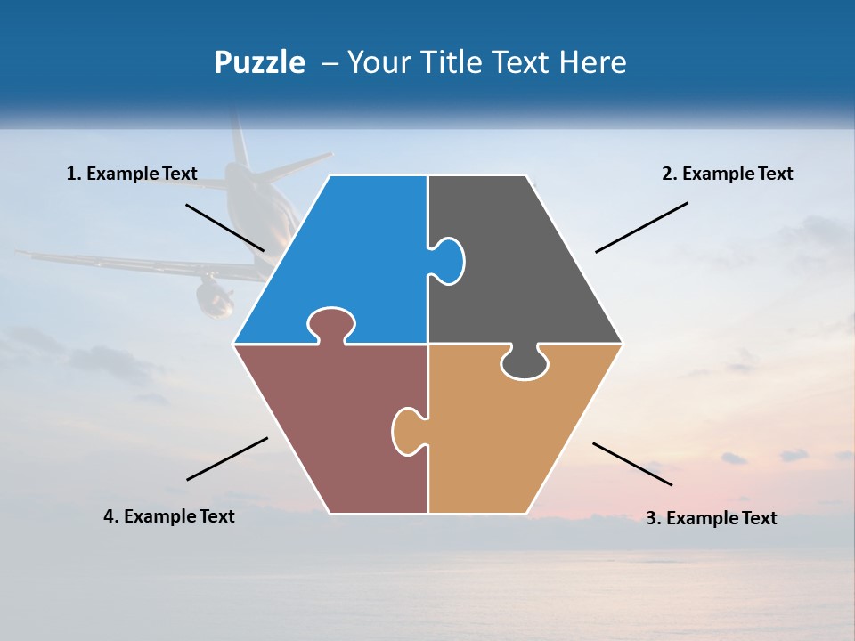 An Airplane Flying Over The Ocean At Sunset PowerPoint Template