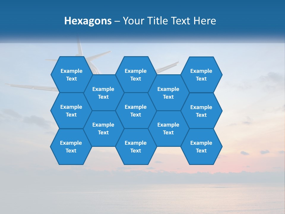 An Airplane Flying Over The Ocean At Sunset PowerPoint Template
