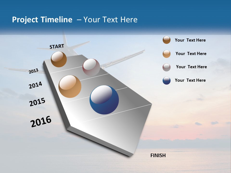 An Airplane Flying Over The Ocean At Sunset PowerPoint Template
