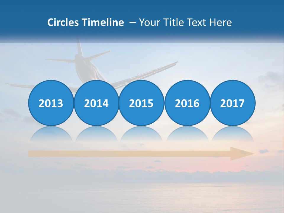 An Airplane Flying Over The Ocean At Sunset PowerPoint Template