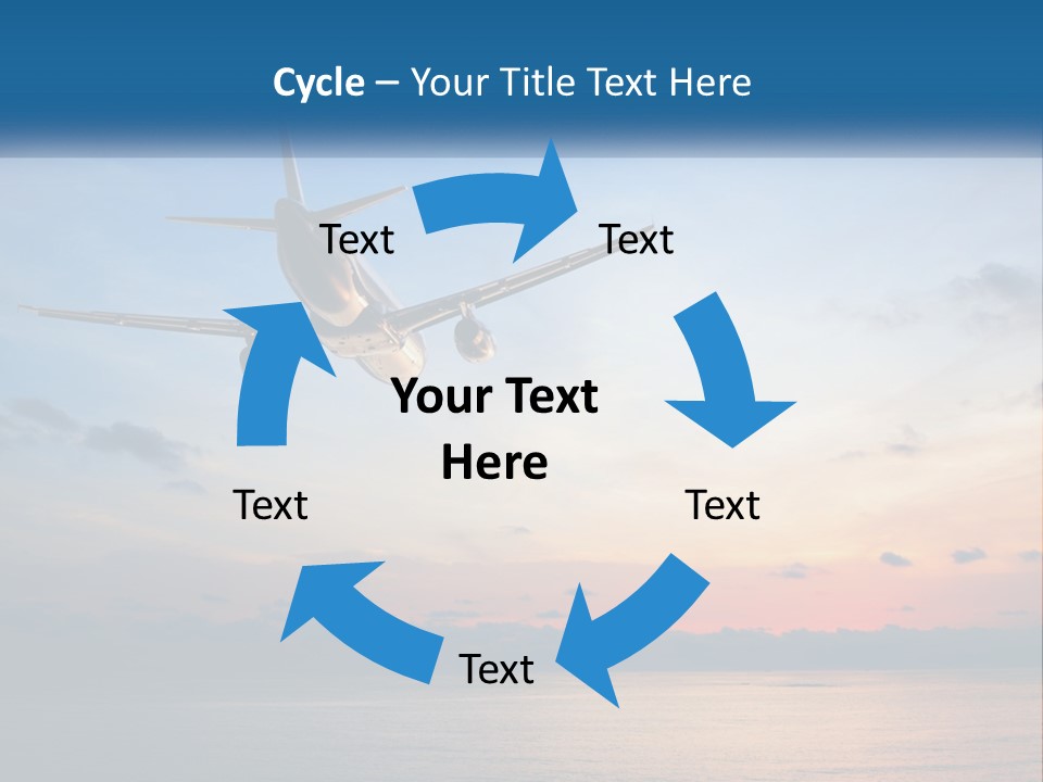 An Airplane Flying Over The Ocean At Sunset PowerPoint Template