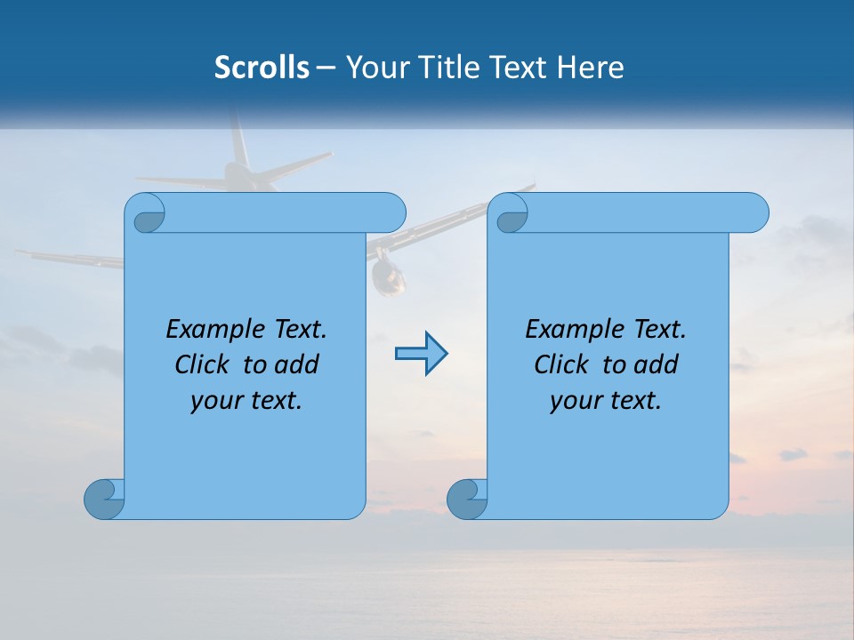 An Airplane Flying Over The Ocean At Sunset PowerPoint Template