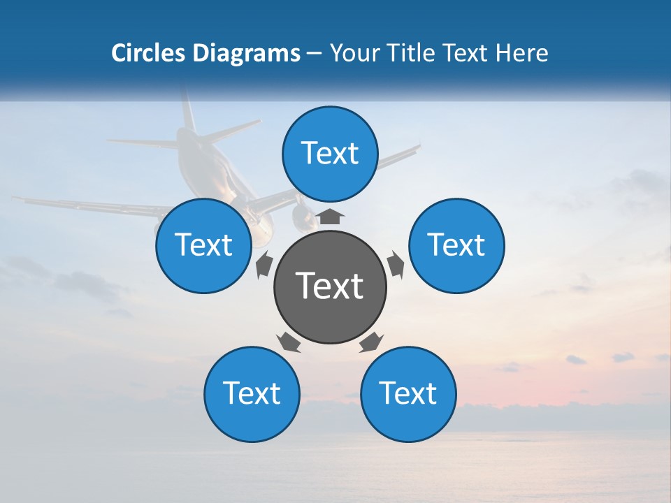 An Airplane Flying Over The Ocean At Sunset PowerPoint Template