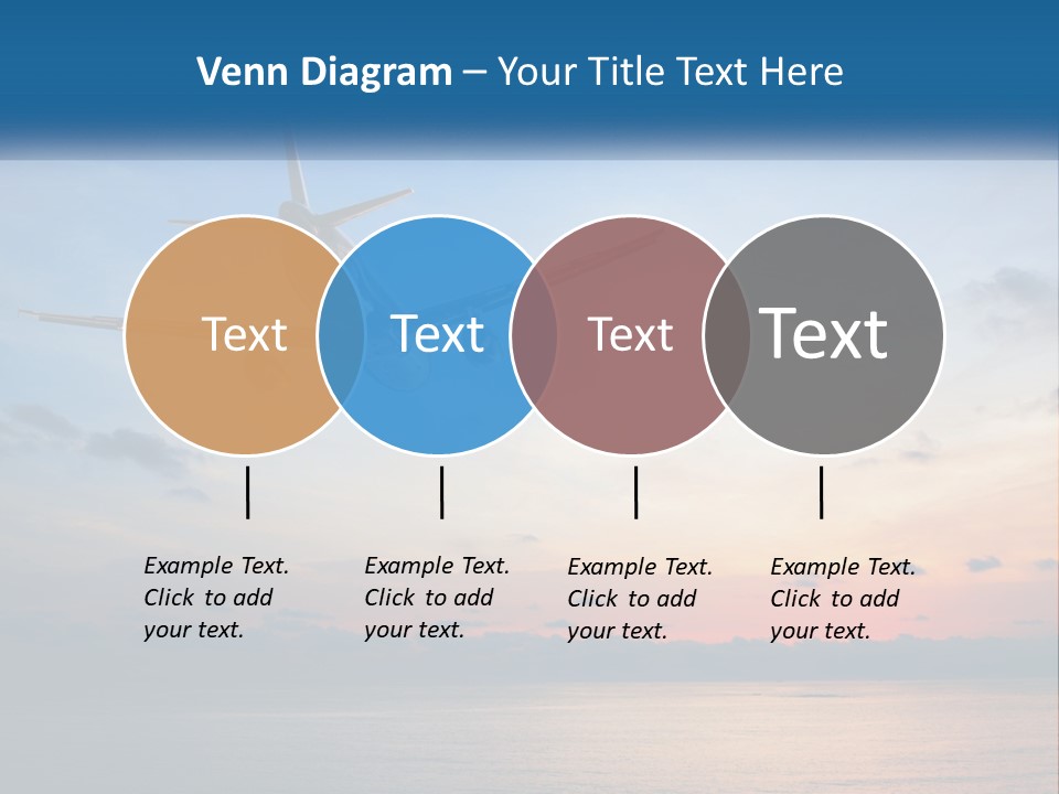 An Airplane Flying Over The Ocean At Sunset PowerPoint Template