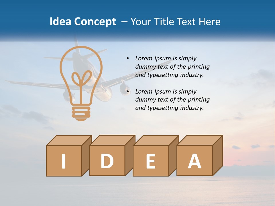 An Airplane Flying Over The Ocean At Sunset PowerPoint Template