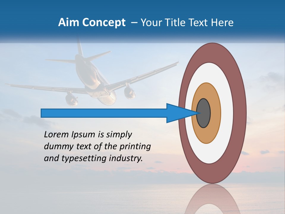 An Airplane Flying Over The Ocean At Sunset PowerPoint Template