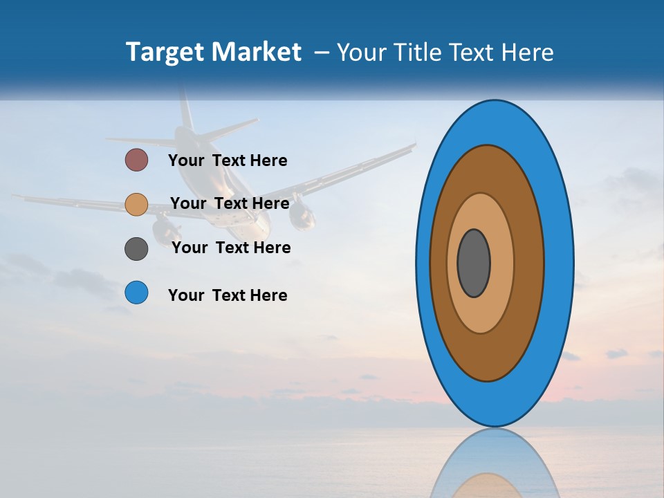 An Airplane Flying Over The Ocean At Sunset PowerPoint Template