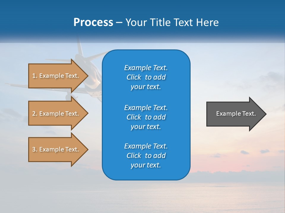 An Airplane Flying Over The Ocean At Sunset PowerPoint Template