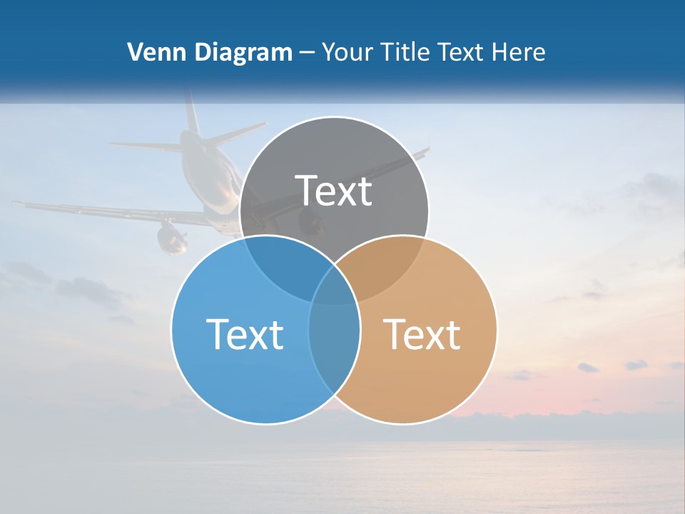 An Airplane Flying Over The Ocean At Sunset PowerPoint Template