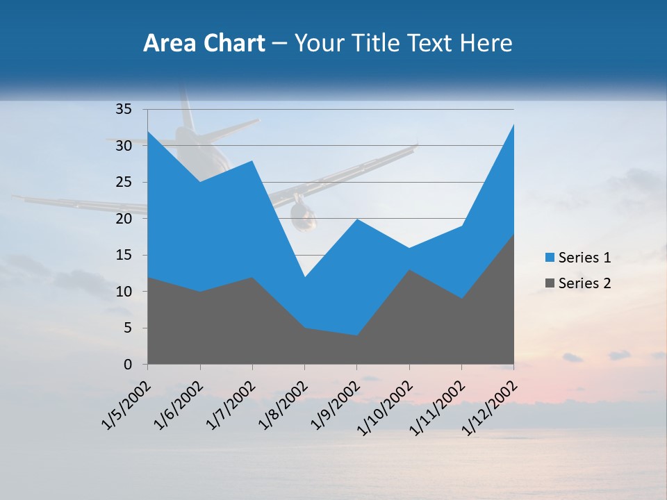 An Airplane Flying Over The Ocean At Sunset PowerPoint Template