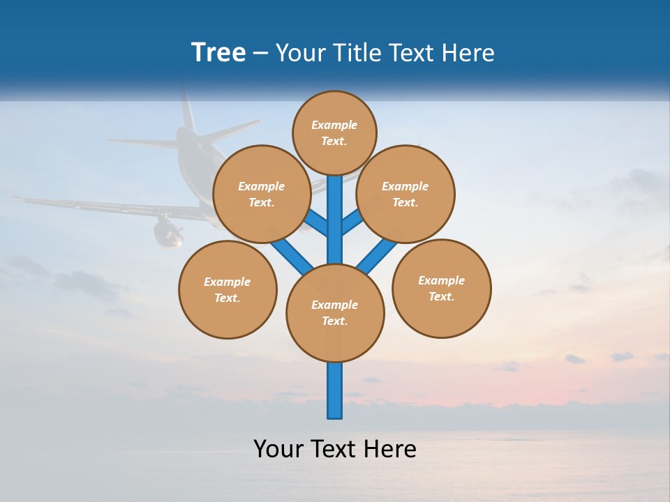 An Airplane Flying Over The Ocean At Sunset PowerPoint Template