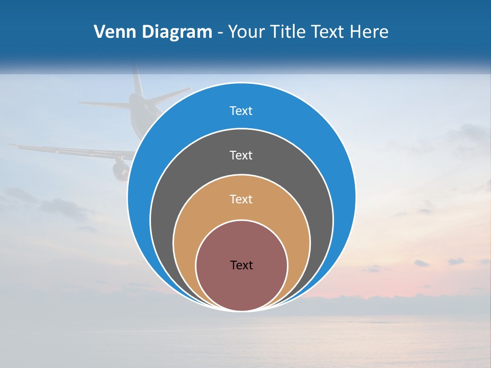 An Airplane Flying Over The Ocean At Sunset PowerPoint Template