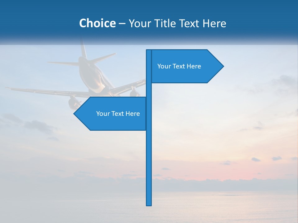 An Airplane Flying Over The Ocean At Sunset PowerPoint Template