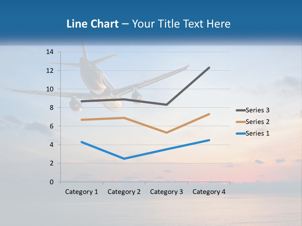 An Airplane Flying Over The Ocean At Sunset PowerPoint Template