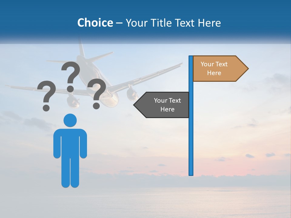 An Airplane Flying Over The Ocean At Sunset PowerPoint Template