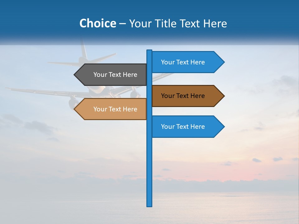 An Airplane Flying Over The Ocean At Sunset PowerPoint Template