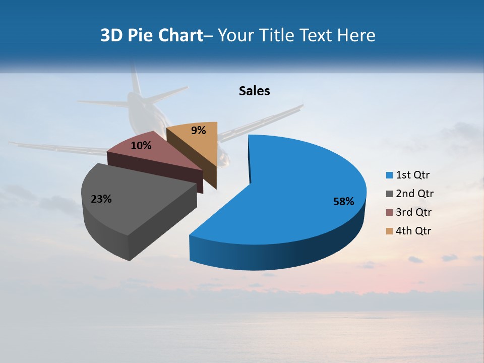 An Airplane Flying Over The Ocean At Sunset PowerPoint Template