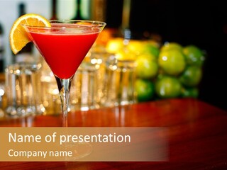 A Red Cocktail Sitting On Top Of A Wooden Table PowerPoint Template