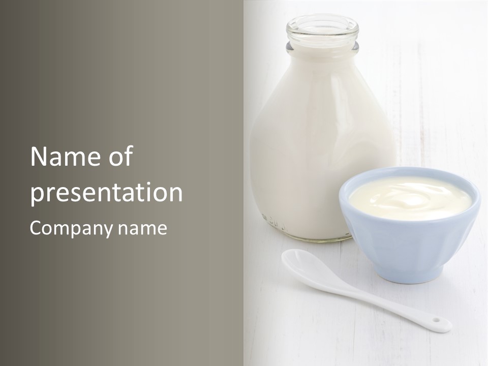 A Bowl Of Yogurt Next To A Bottle Of Milk PowerPoint Template