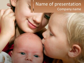 A Group Of Young Children Kissing Each Other PowerPoint Template