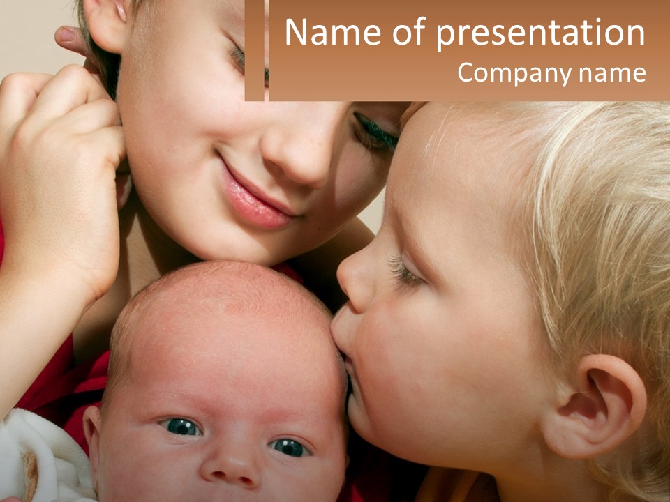 A Group Of Young Children Kissing Each Other PowerPoint Template