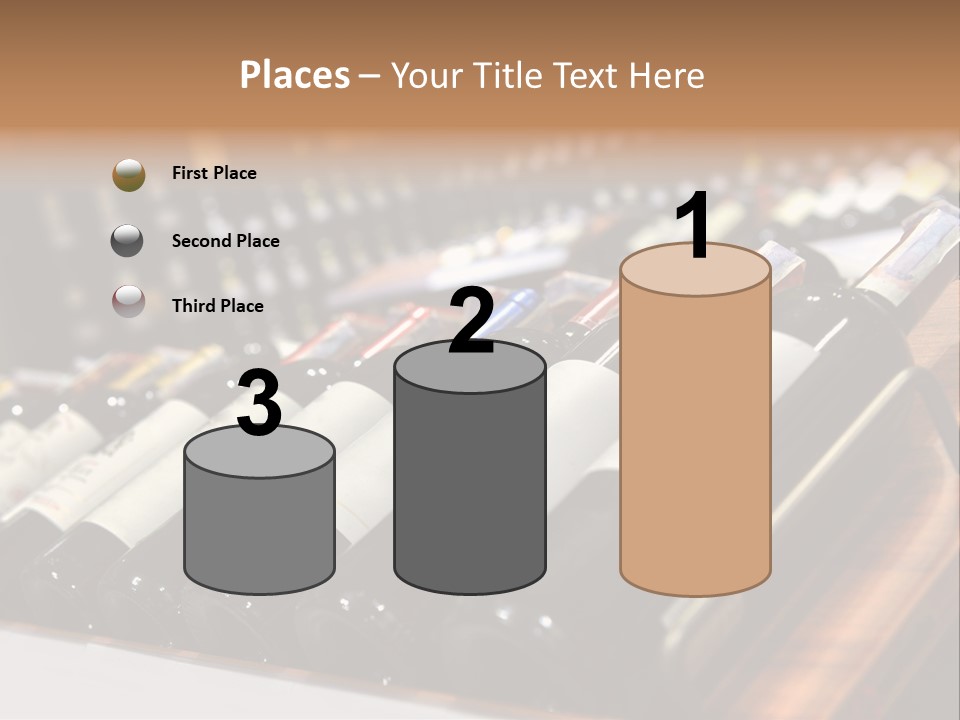 A Row Of Wine Bottles Sitting On Top Of A Wooden Table PowerPoint Template