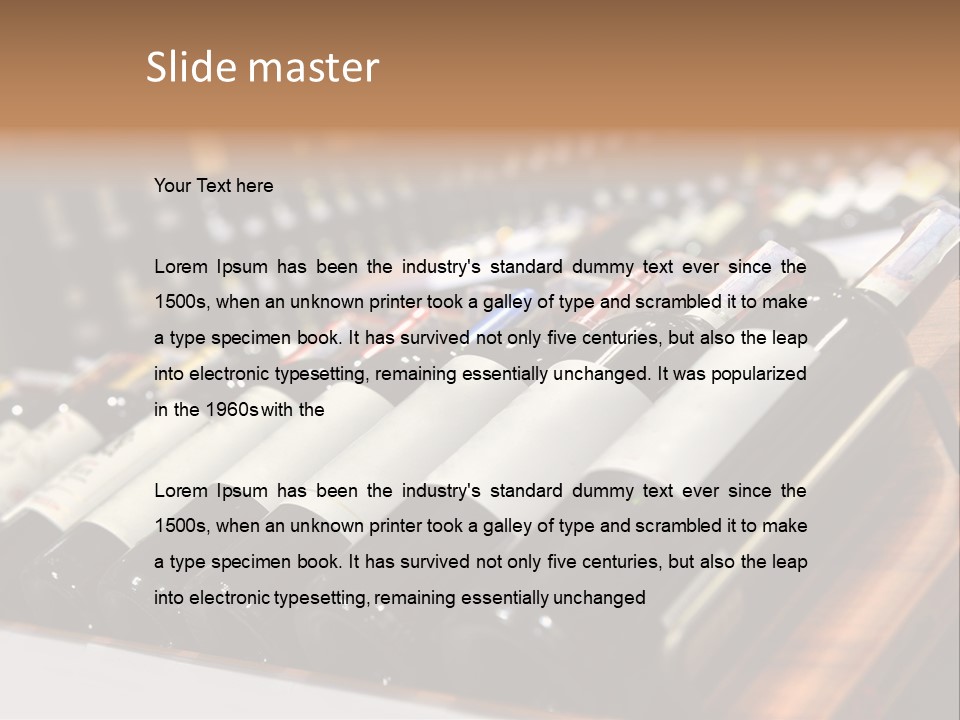 A Row Of Wine Bottles Sitting On Top Of A Wooden Table PowerPoint Template