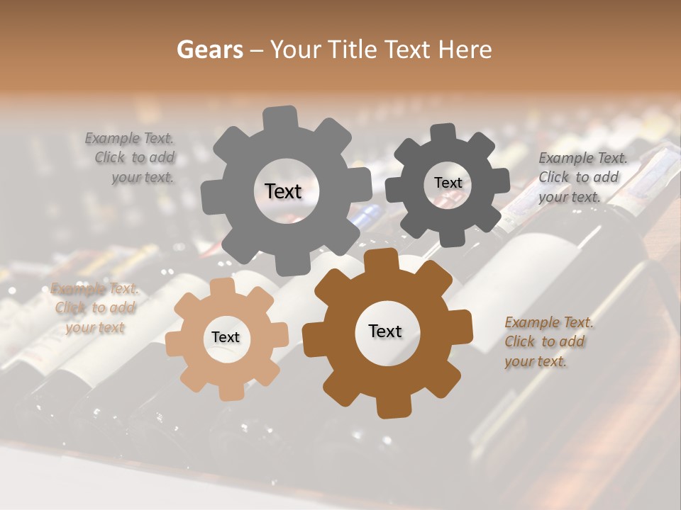 A Row Of Wine Bottles Sitting On Top Of A Wooden Table PowerPoint Template