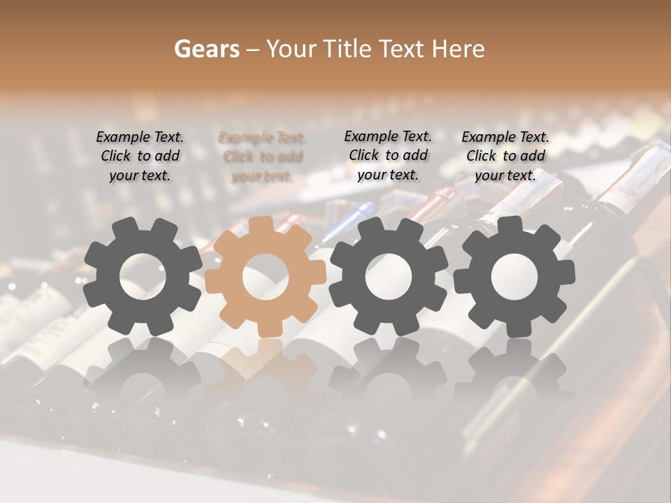 A Row Of Wine Bottles Sitting On Top Of A Wooden Table PowerPoint Template