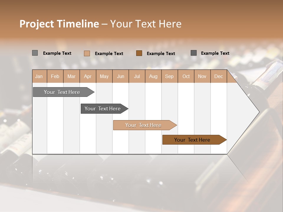A Row Of Wine Bottles Sitting On Top Of A Wooden Table PowerPoint Template