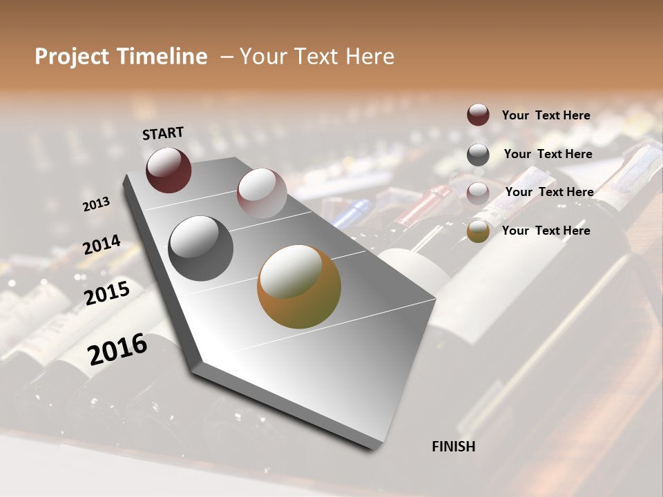 A Row Of Wine Bottles Sitting On Top Of A Wooden Table PowerPoint Template