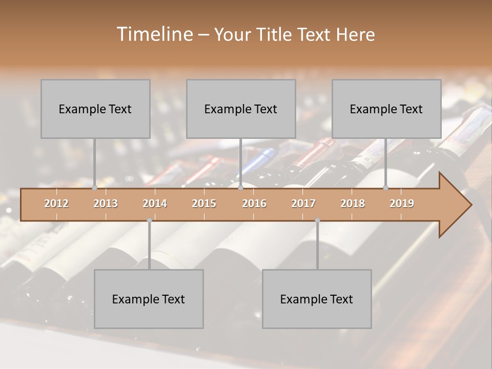 A Row Of Wine Bottles Sitting On Top Of A Wooden Table PowerPoint Template