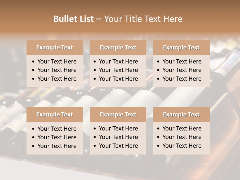 A Row Of Wine Bottles Sitting On Top Of A Wooden Table PowerPoint Template