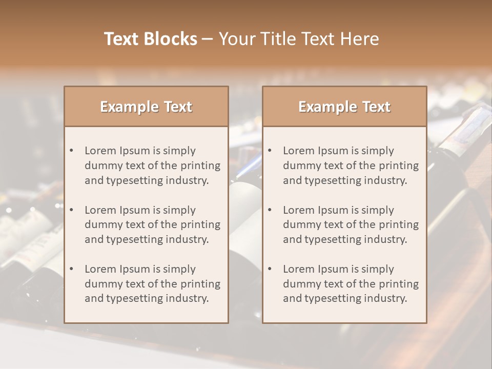 A Row Of Wine Bottles Sitting On Top Of A Wooden Table PowerPoint Template
