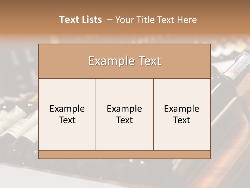 A Row Of Wine Bottles Sitting On Top Of A Wooden Table PowerPoint Template