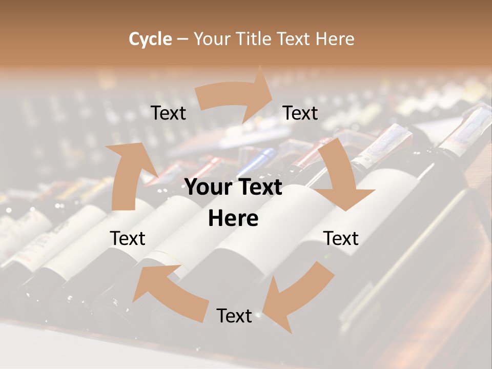 A Row Of Wine Bottles Sitting On Top Of A Wooden Table PowerPoint Template