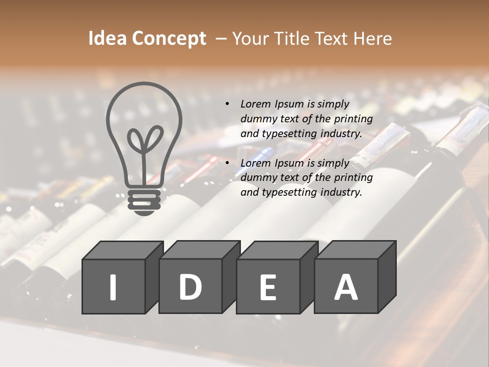 A Row Of Wine Bottles Sitting On Top Of A Wooden Table PowerPoint Template
